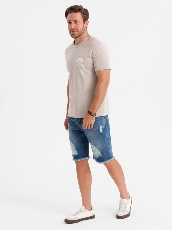 Ombre Clothing Pantaloni scurți din denim pentru bărbați cu găuri și rupturi - albaștri