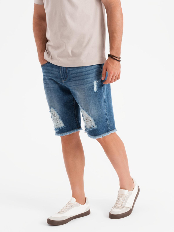 Ombre Clothing Pantaloni scurți din denim pentru bărbați cu găuri și rupturi - albaștri