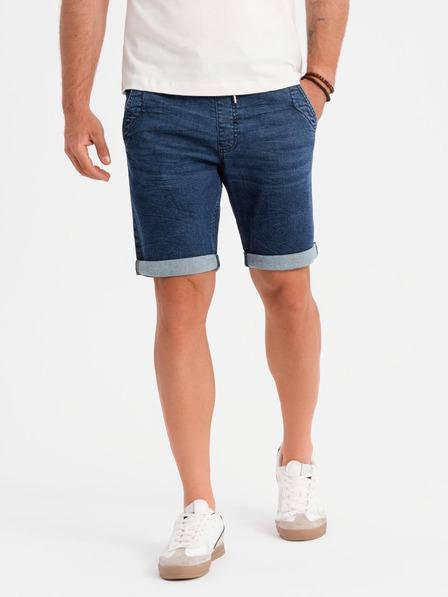 Ombre Clothing Pantaloni scurți din denim pentru bărbați cu manșetă - albastru închis