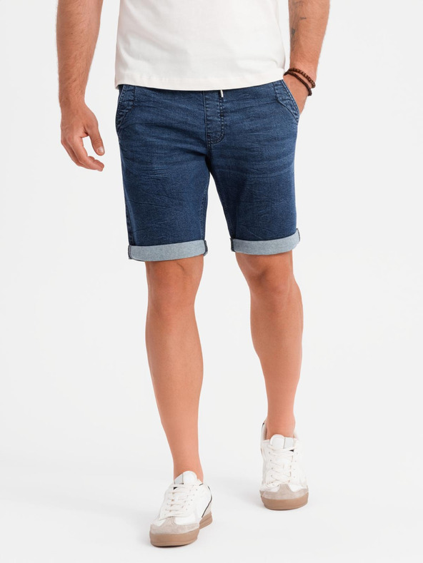 Ombre Clothing Pantaloni scurți din denim pentru bărbați cu manșetă - albastru închis