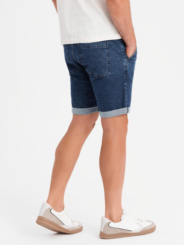 Ombre Clothing Pantaloni scurți din denim pentru bărbați cu manșetă - albastru închis