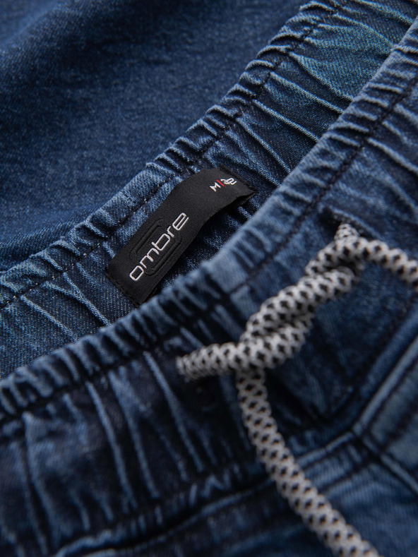 Ombre Clothing Pantaloni scurți din denim pentru bărbați cu manșetă - albastru închis