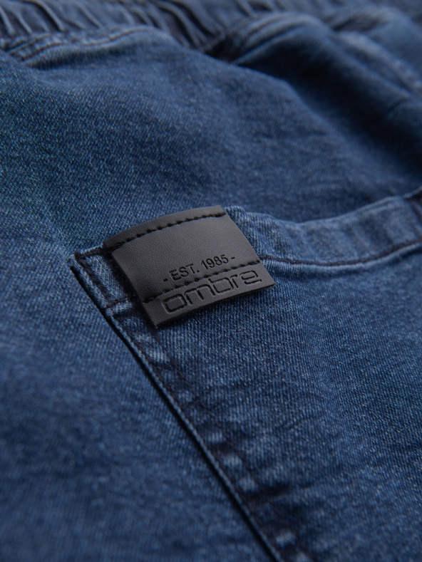 Ombre Clothing Pantaloni scurți din denim pentru bărbați cu manșetă - albastru închis