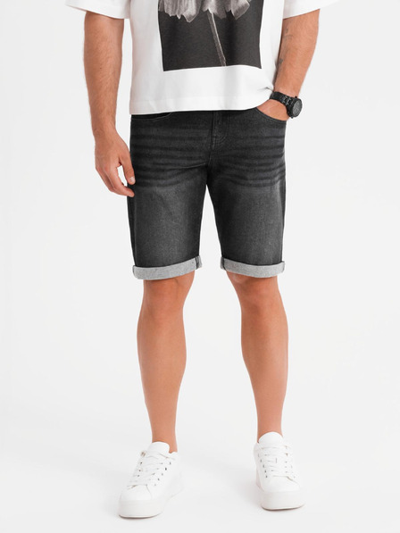 Ombre Clothing Pantaloni scurți din denim pentru bărbați cu manșetă - negri