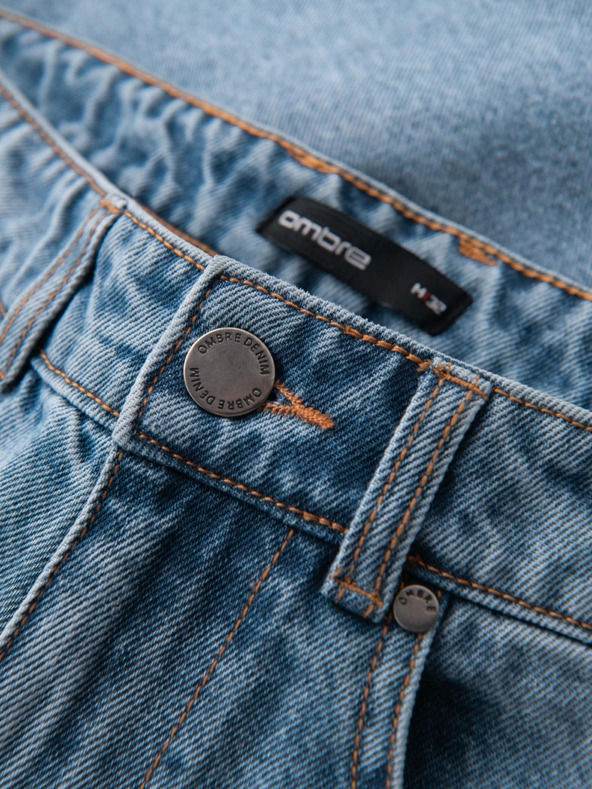 Ombre Clothing Pantaloni scurți din denim pentru bărbați cu găuri și rupturi - albastru deschis