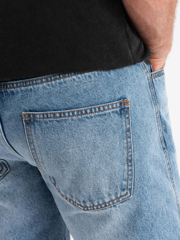 Ombre Clothing Pantaloni scurți din denim pentru bărbați cu găuri și rupturi - albastru deschis