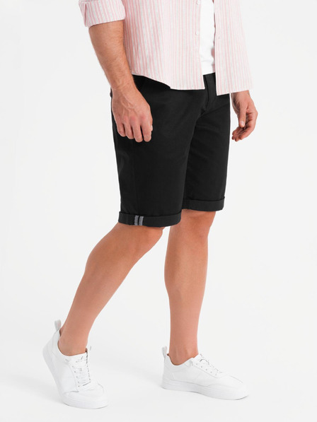 Ombre Clothing Pantaloni scurți chino clasici pentru bărbați cu manșetă - negri