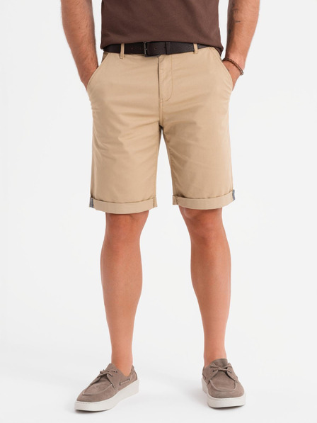 Ombre Clothing Pantaloni scurți chino clasici bărbătești cu tiv răsfrânt - bej
