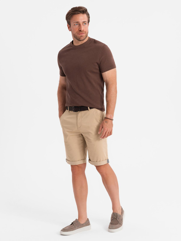 Ombre Clothing Pantaloni scurți chino clasici bărbătești cu tiv răsfrânt - bej