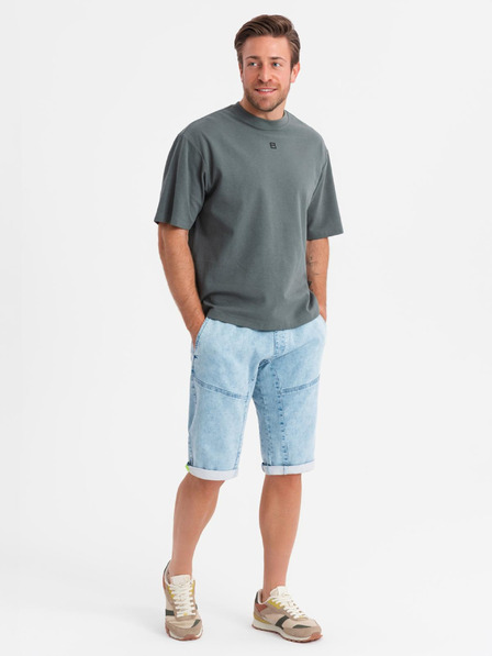 Ombre Clothing Pantaloni scurți din denim bărbătești cu cusături decorative - albastru deschis
