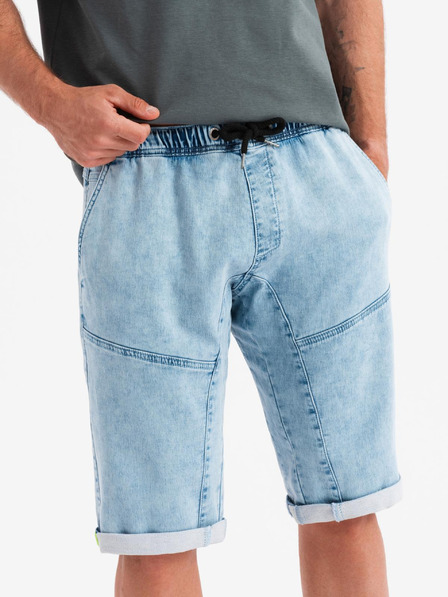 Ombre Clothing Pantaloni scurți din denim bărbătești cu cusături decorative - albastru deschis
