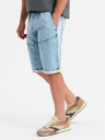 Ombre Clothing Pantaloni scurți din denim bărbătești cu cusături decorative - albastru deschis