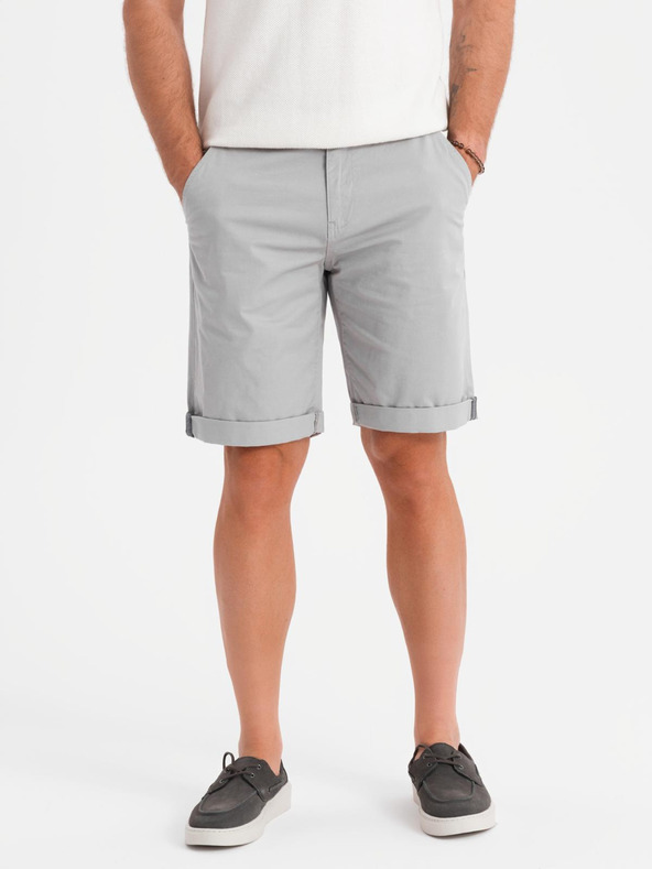 Ombre Clothing Pantaloni scurți chino clasici bărbătești cu tiv răsfrânt - gri