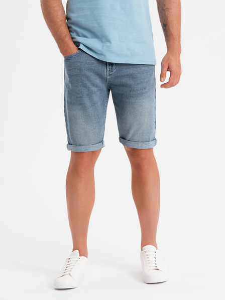Ombre Clothing Pantaloni scurți din denim bărbătești cu tiv răsfrânt - albastru deschis
