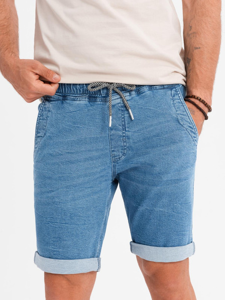 Ombre Clothing Pantaloni scurți din denim bărbătești cu tiv răsfrânt - albastru deschis