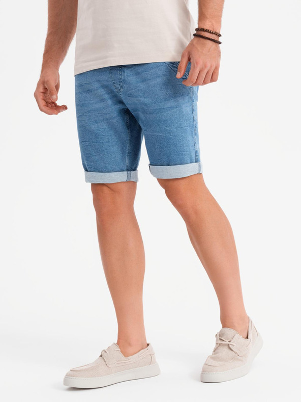 Ombre Clothing Pantaloni scurți din denim bărbătești cu tiv răsfrânt - albastru deschis