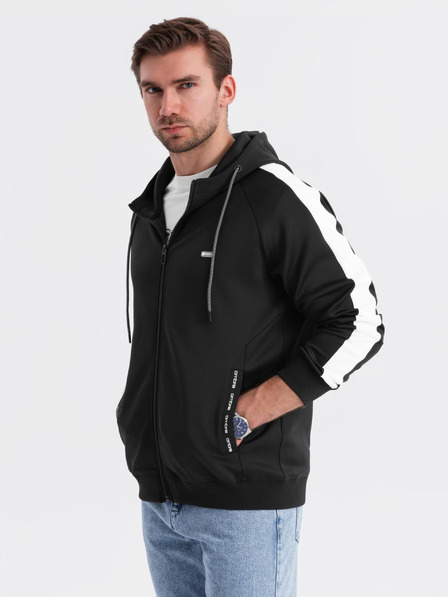 Ombre Clothing Hanorac bărbătesc cu fermoar, glugă și margine - negru