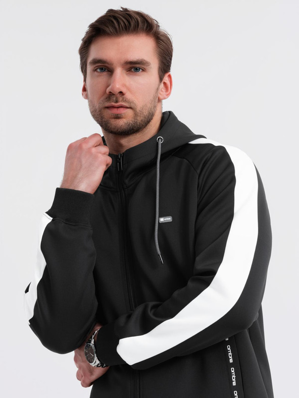 Ombre Clothing Hanorac bărbătesc cu fermoar, glugă și margine - negru