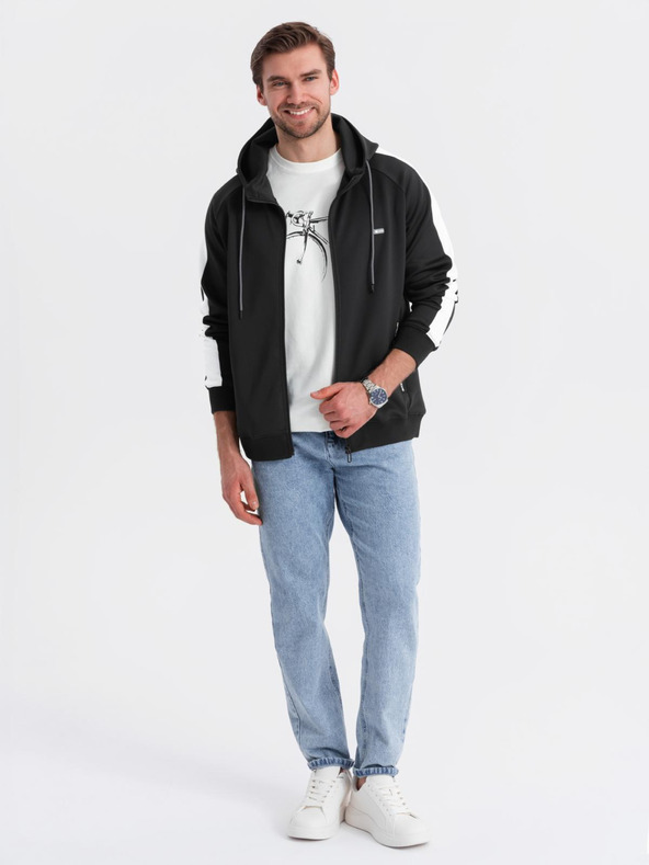 Ombre Clothing Hanorac bărbătesc cu fermoar, glugă și margine - negru