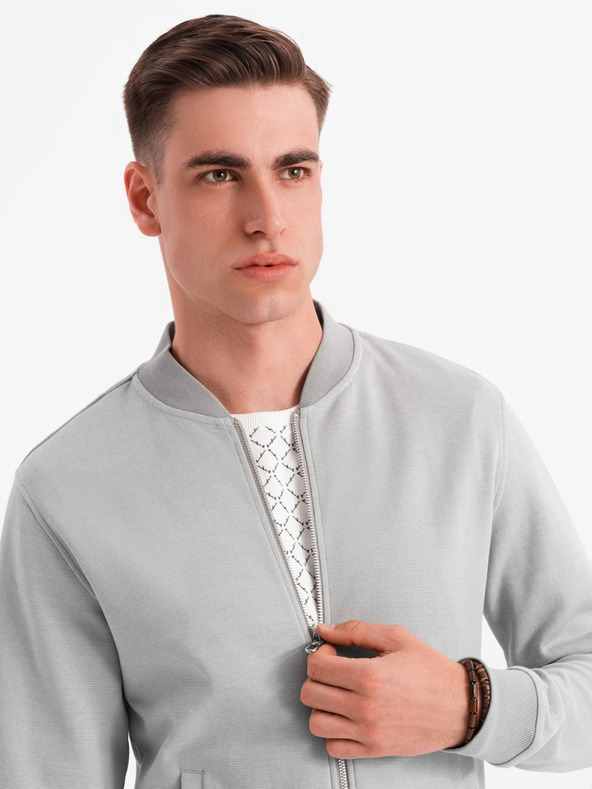 Ombre Clothing Geacă bomber tricotată bărbătească - gri