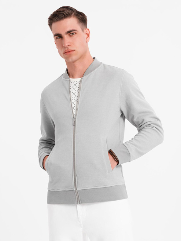 Ombre Clothing Geacă bomber tricotată bărbătească - gri