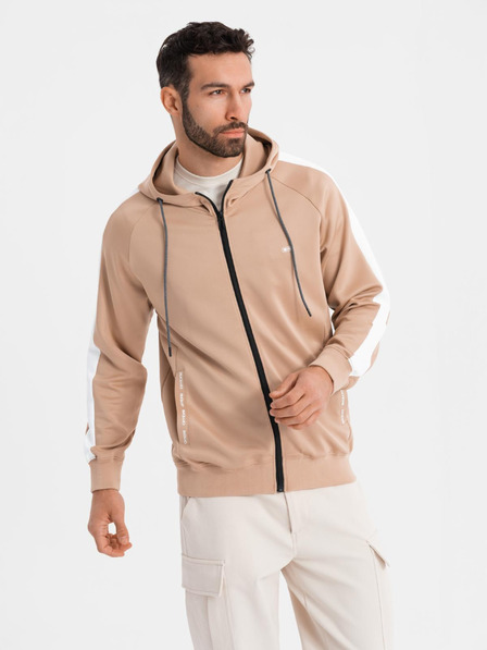 Ombre Clothing Hanorac bărbătesc cu fermoar și glugă cu margine - bej