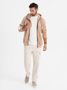 Ombre Clothing Hanorac bărbătesc cu fermoar și glugă cu margine - bej