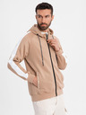 Ombre Clothing Hanorac bărbătesc cu fermoar și glugă cu margine - bej