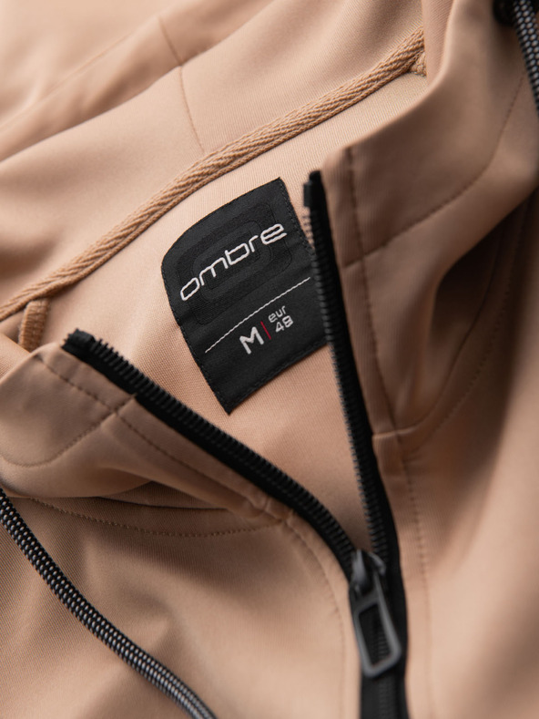 Ombre Clothing Hanorac bărbătesc cu fermoar și glugă cu margine - bej