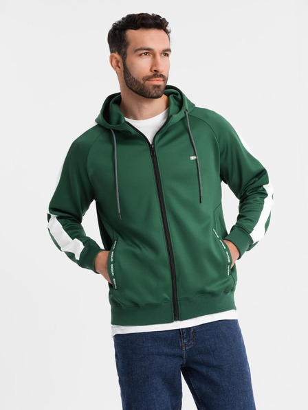 Ombre Clothing Hanorac bărbătesc cu fermoar și glugă cu margine - verde închis