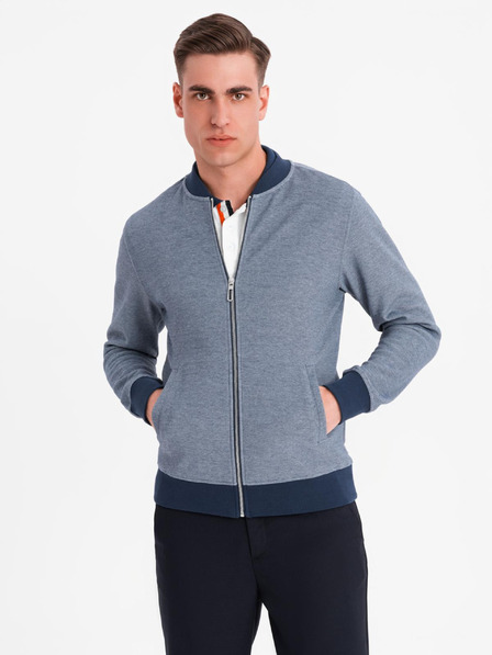 Ombre Clothing Geacă bomber tricotată bărbătească - albastru închis
