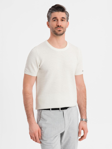 Ombre Clothing Tricou tricotat bărbătesc cu textură fină - alb