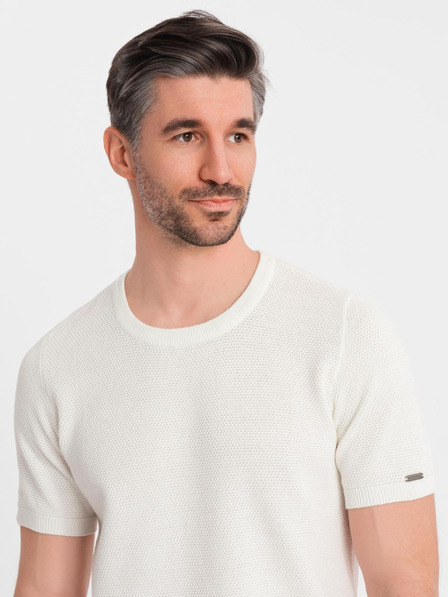 Ombre Clothing Tricou tricotat bărbătesc cu textură fină - alb