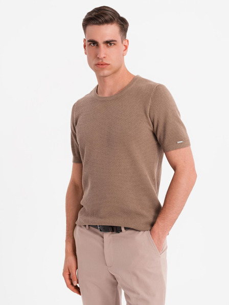 Ombre Clothing Cămașă tricotată bărbătească cu textură fină - maro deschis
