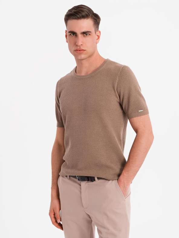 Ombre Clothing Cămașă tricotată bărbătească cu textură fină - maro deschis
