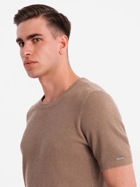 Ombre Clothing Cămașă tricotată bărbătească cu textură fină - maro deschis