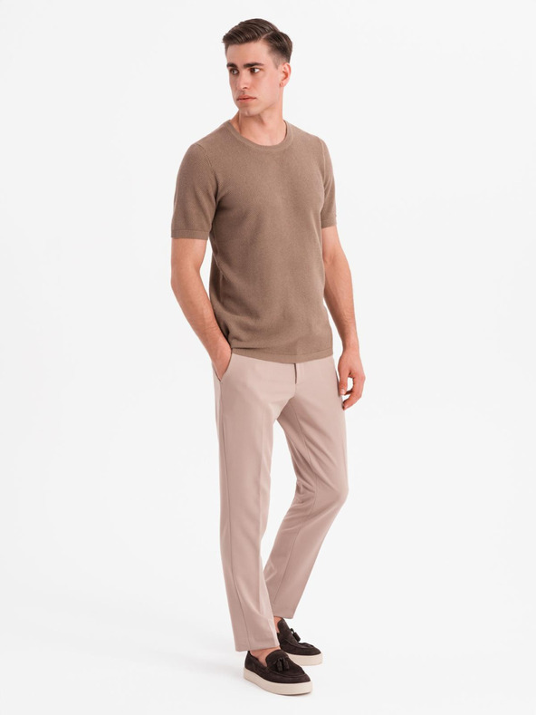 Ombre Clothing Cămașă tricotată bărbătească cu textură fină - maro deschis