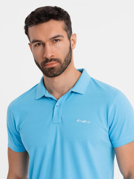 Ombre Clothing Tricou polo din țesătură pique din bumbac - albastru deschis