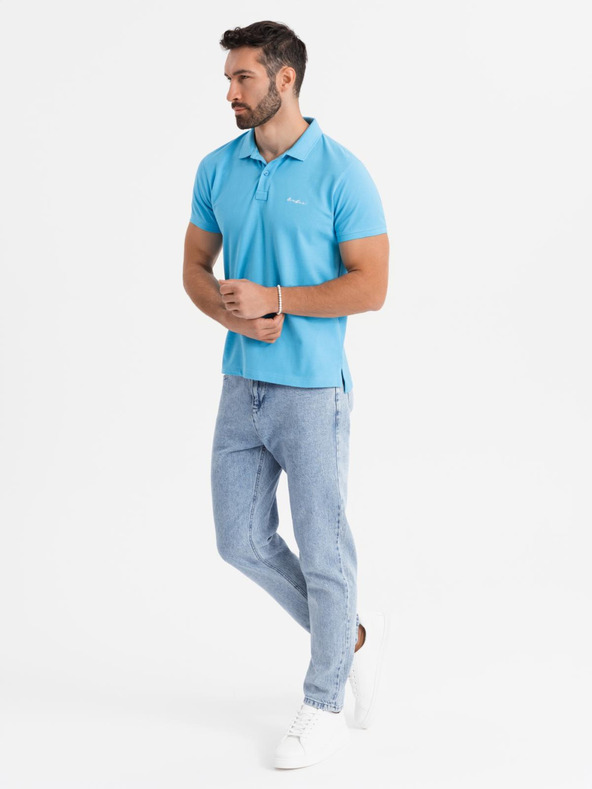 Ombre Clothing Tricou polo din țesătură pique din bumbac - albastru deschis