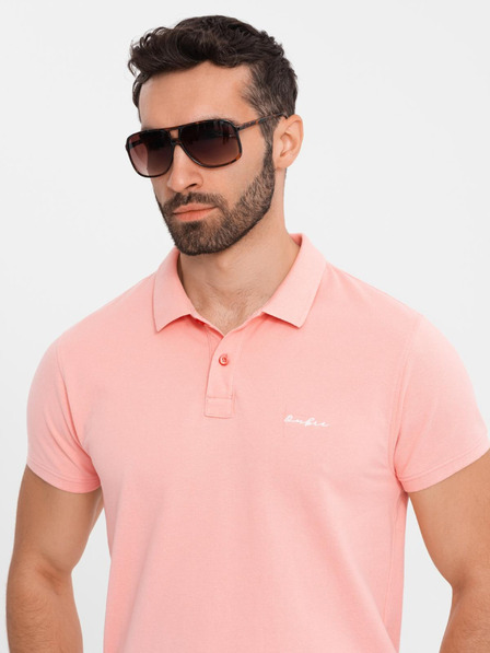 Ombre Clothing Tricou polo din țesătură pique din bumbac - roz
