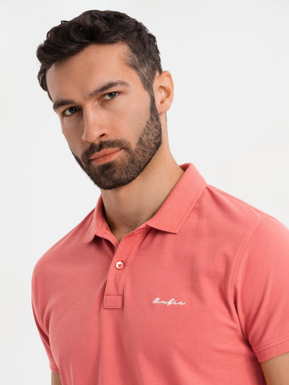 Ombre Clothing Tricou polo din țesătură pique din bumbac - coral