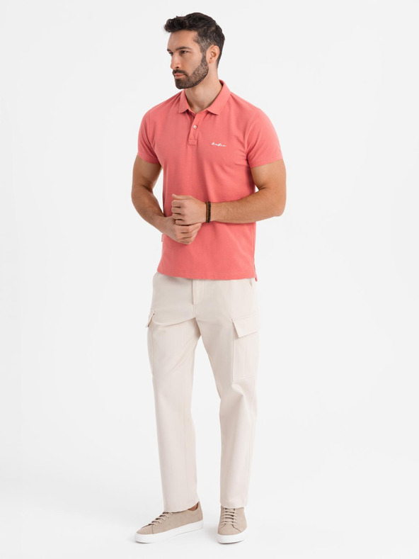 Ombre Clothing Tricou polo din țesătură pique din bumbac - coral