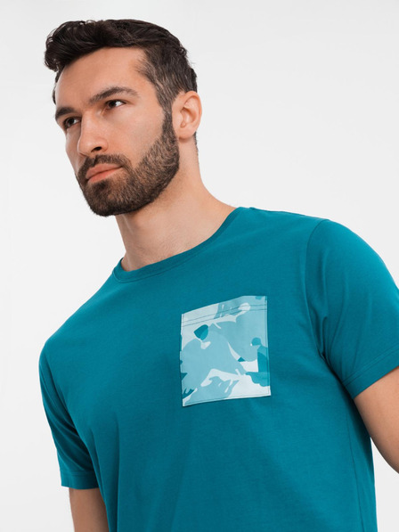 Ombre Clothing Tricou bărbătesc din bumbac cu imprimeu pe buzunar - turcoaz