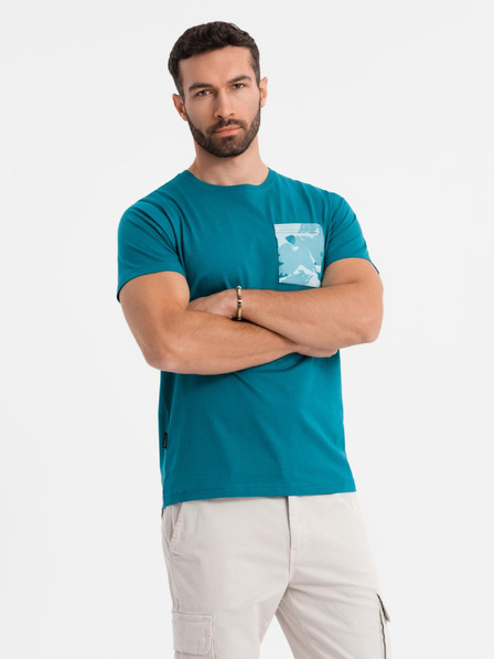 Ombre Clothing Tricou bărbătesc din bumbac cu imprimeu pe buzunar - turcoaz