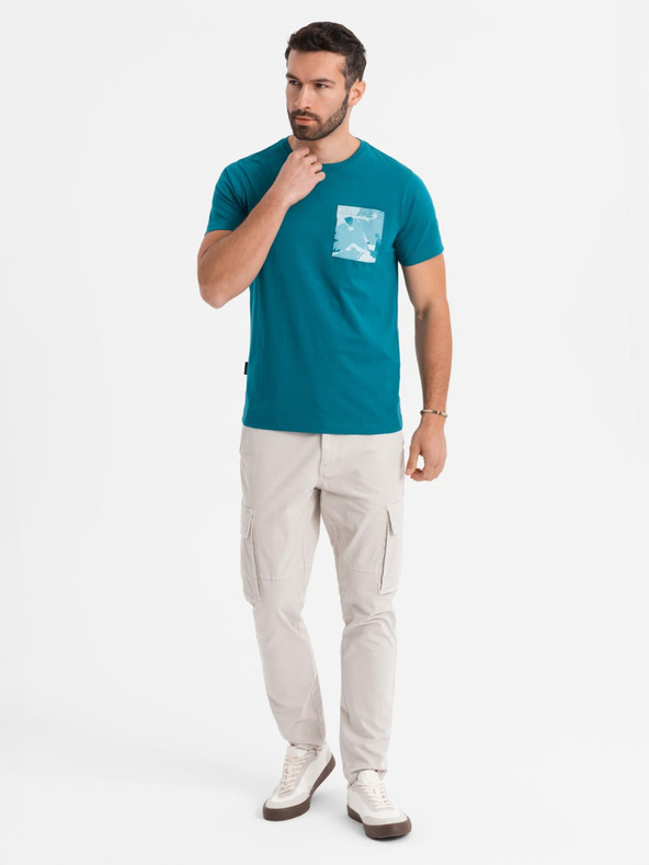 Ombre Clothing Tricou bărbătesc din bumbac cu imprimeu pe buzunar - turcoaz