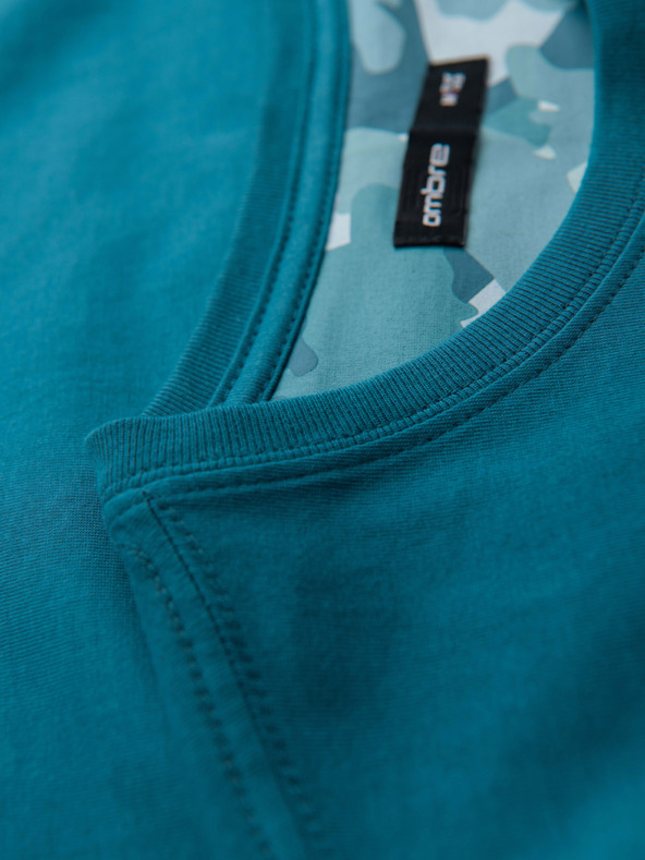 Ombre Clothing Tricou bărbătesc din bumbac cu imprimeu pe buzunar - turcoaz