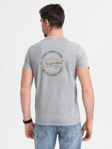 Ombre Clothing Tricou din bumbac cu imprimeu pe piept și spate - gri