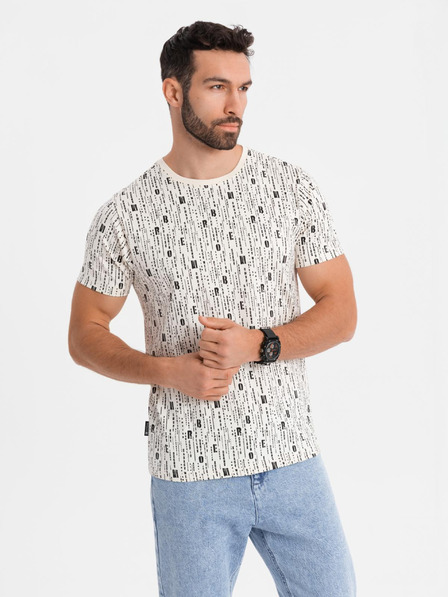 Ombre Clothing Tricou din bumbac cu imprimeu și decolteu rotund - crem