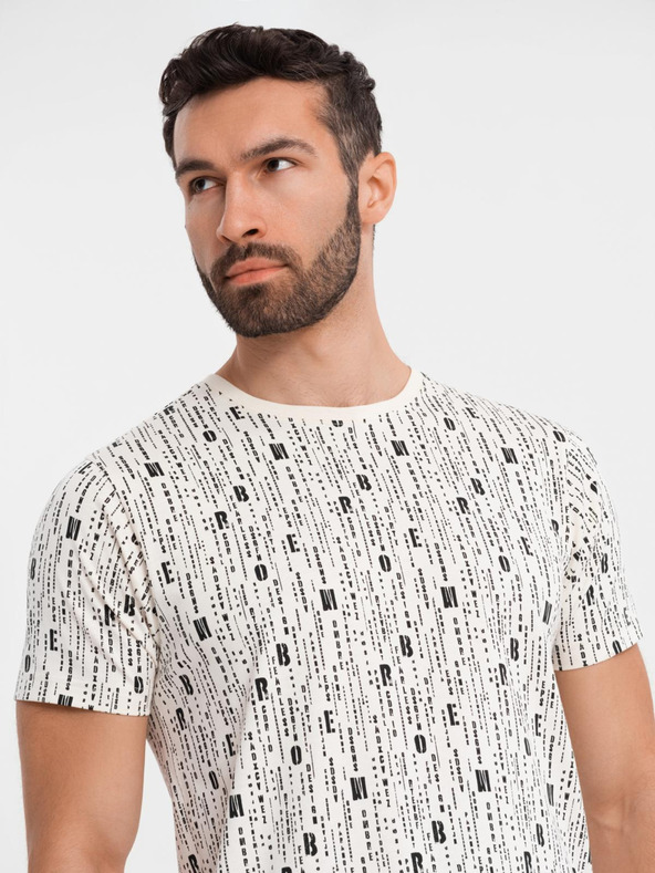 Ombre Clothing Tricou din bumbac cu imprimeu și decolteu rotund - crem