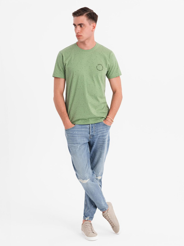 Ombre Clothing Tricou din bumbac pentru bărbați cu imprimeu și decolteu rotund - verde
